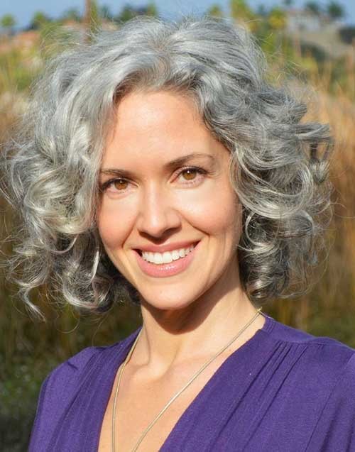 grey bob curly hairstyle 2022