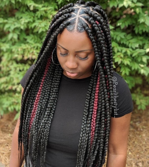 Center -Parted Box Braids and Peek-a-Boo Highlights – Hairstyles Galaxy